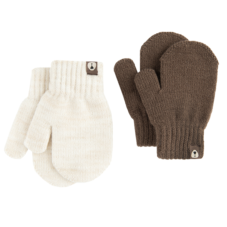 Brown and ecru mittens- 2 pack