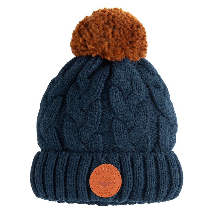 Blue winter beanie with pom pom