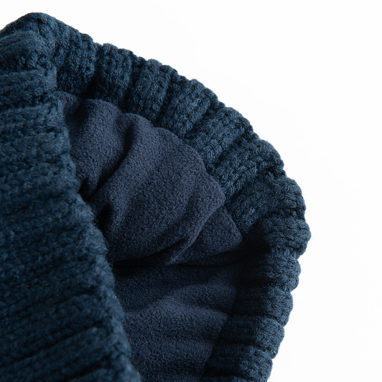 Blue, white, light blue winter beanie with pom pom