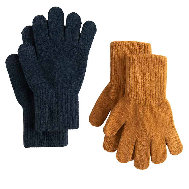 Brown and blue gloves- 2 pack