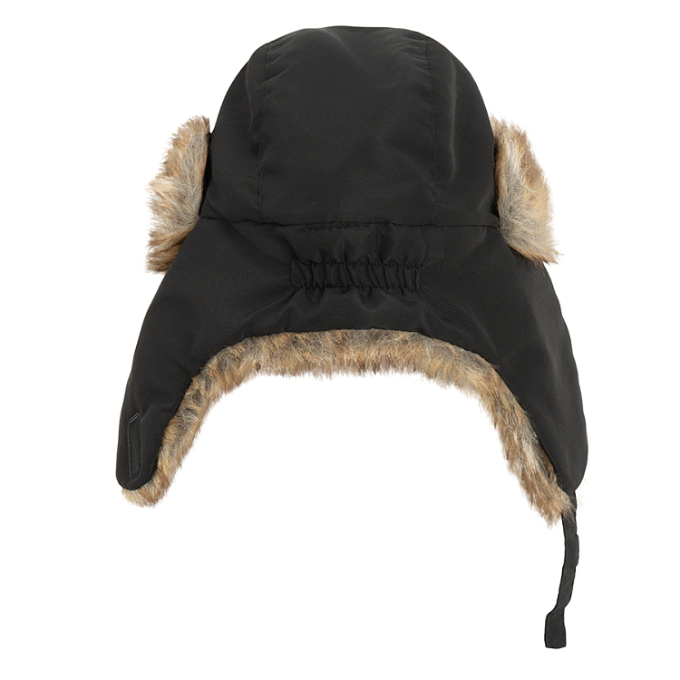 Black winter earflap hat with fur