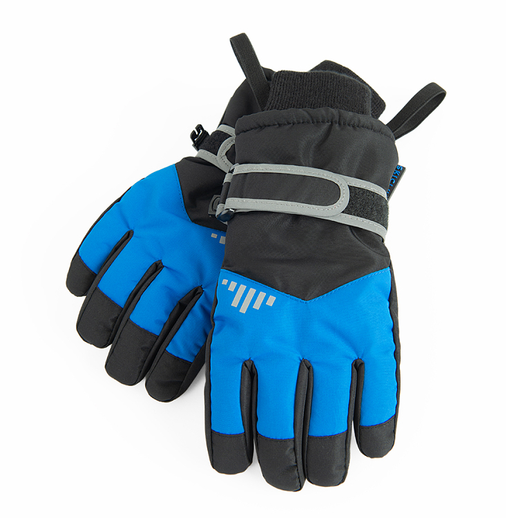 Blue and grey ski gloves