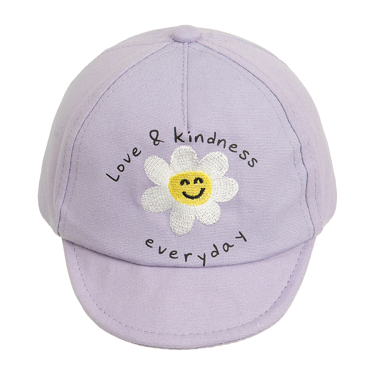 Violet jockey hat Love and Kindness every day with happy daisy print