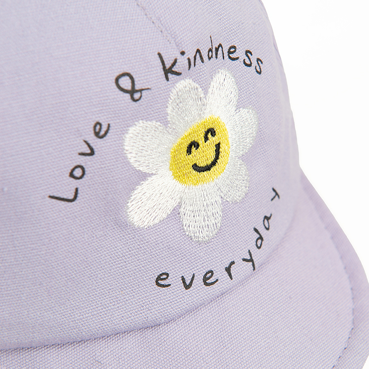 Violet jockey hat Love and Kindness every day with happy daisy print