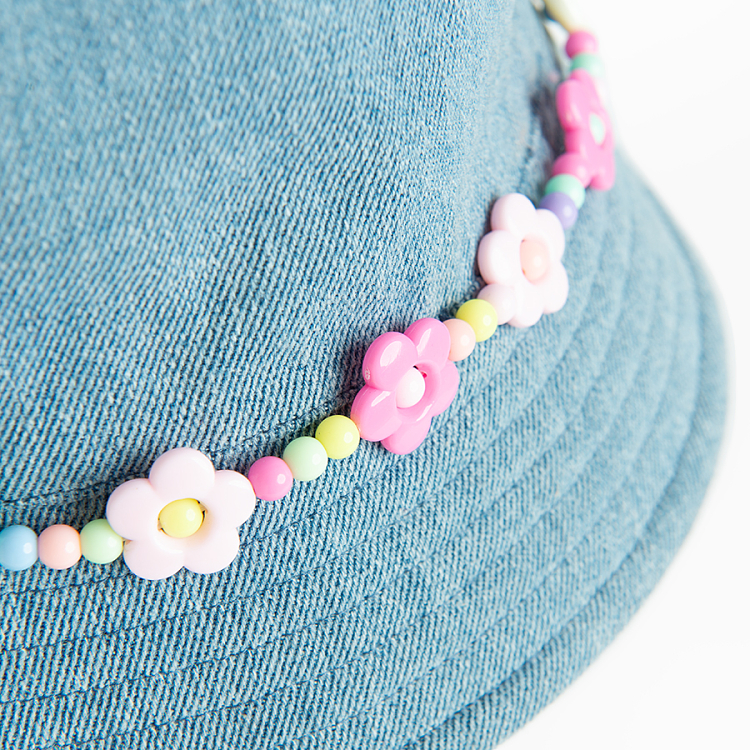 Hat denim blue with flower beads