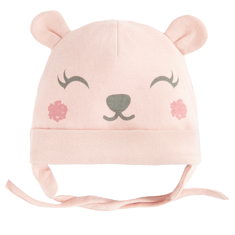 Pink all year ear flap hat with bear print