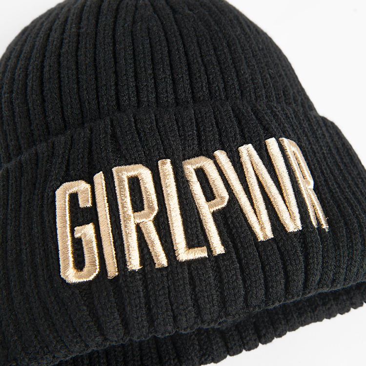 Black winter beanie with GirlPower print