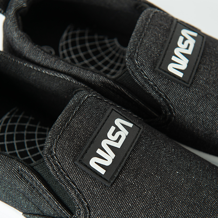 NASA black canvas slip on shoes