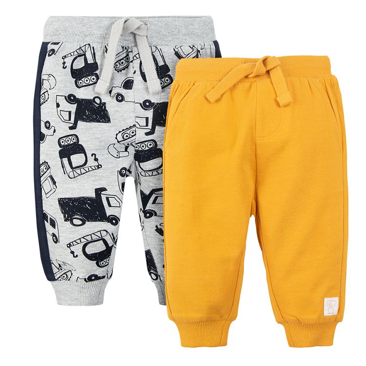 Yellow and grey with trucks jogging pants 2 pack