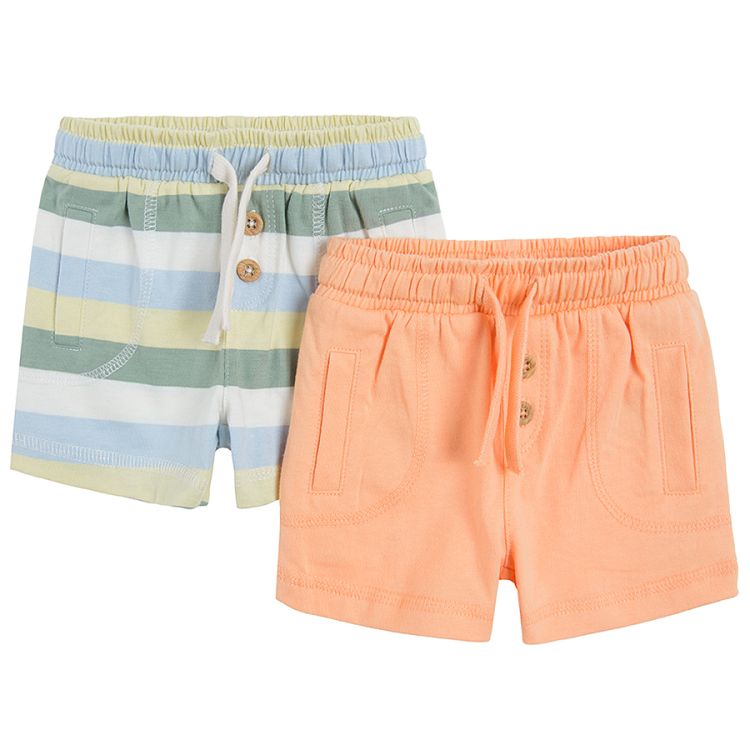 Peach and striped shorts with adjustable waist- 3 pack