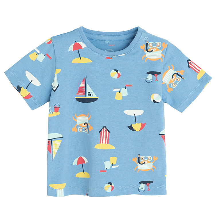 White and blue T-shirts with Sea, Sun, Fun print- 2 pack