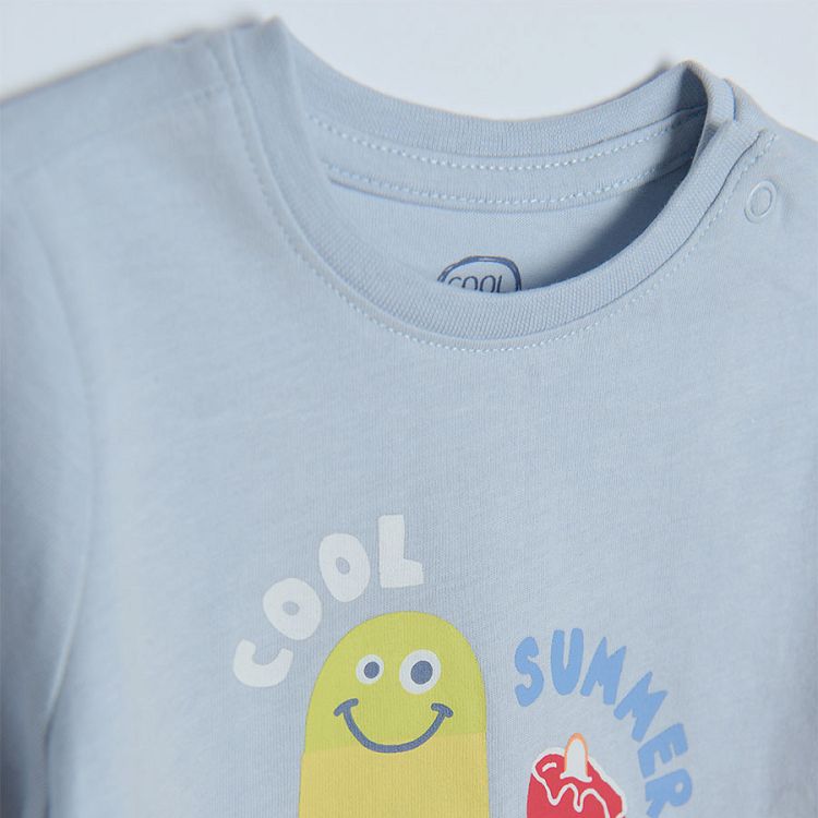 Light blue short sleeve T-shirt with ice-creams print