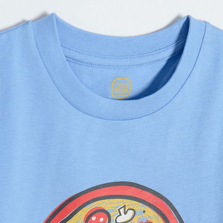 Light blue short sleeve T- shirt with pizza print