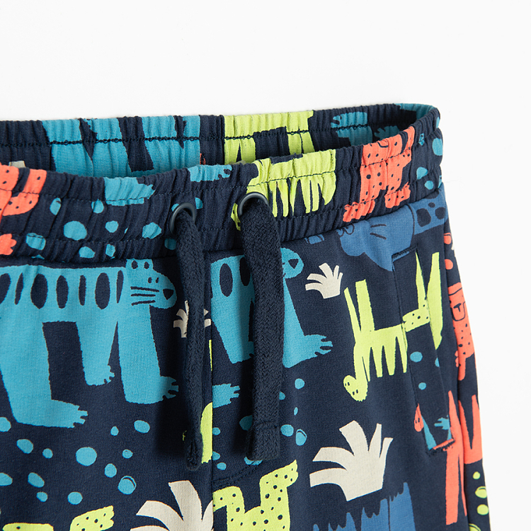 Navy blue shorts with animals print