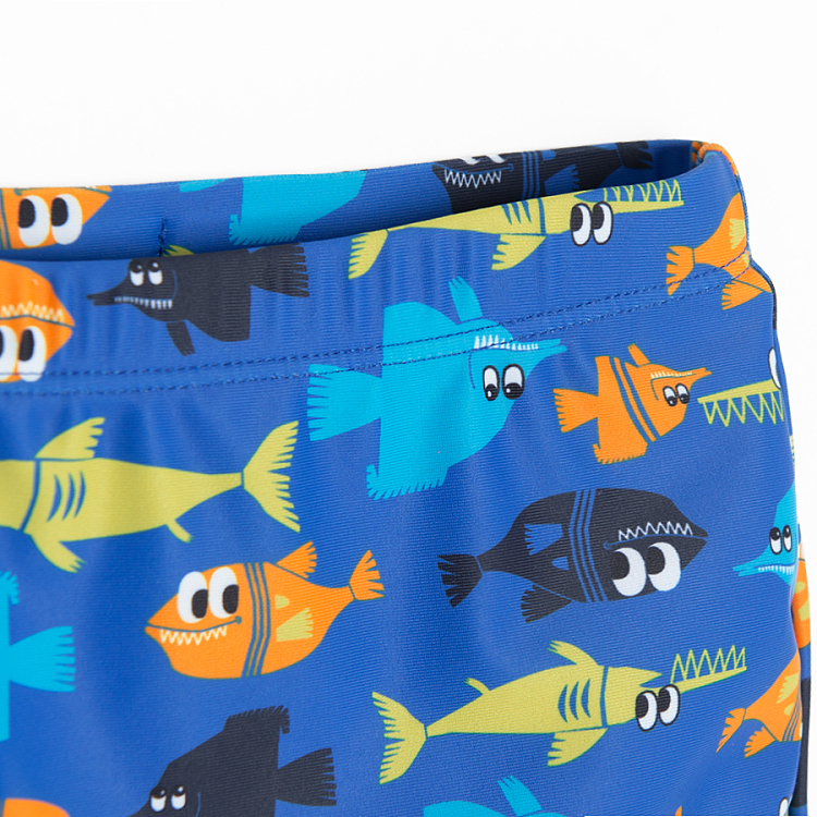 Blue swimming trunks with fish print