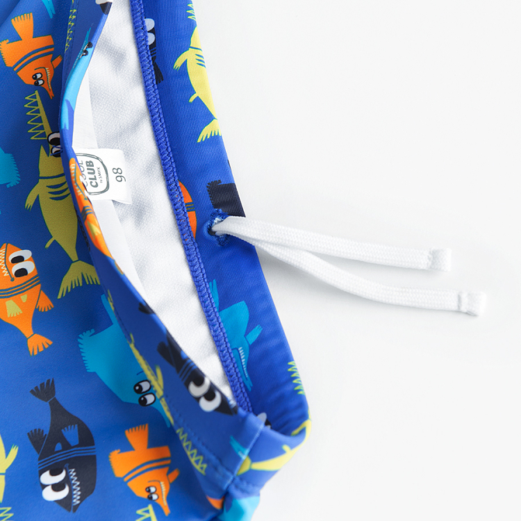 Blue swimming trunks with fish print