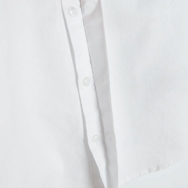 White short sleeve button down shirt with bow tie