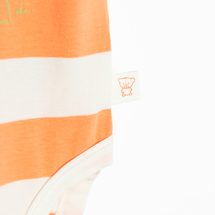 White and orange stripes short sleeve bodysuit with Born to Surf print