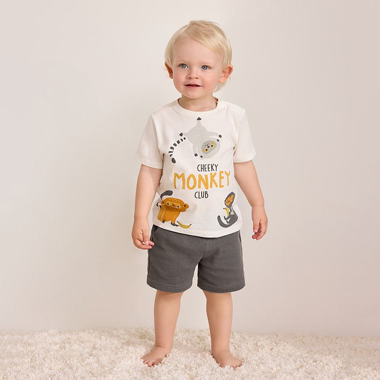 White T-shirt with Cheeky Monkey Club print