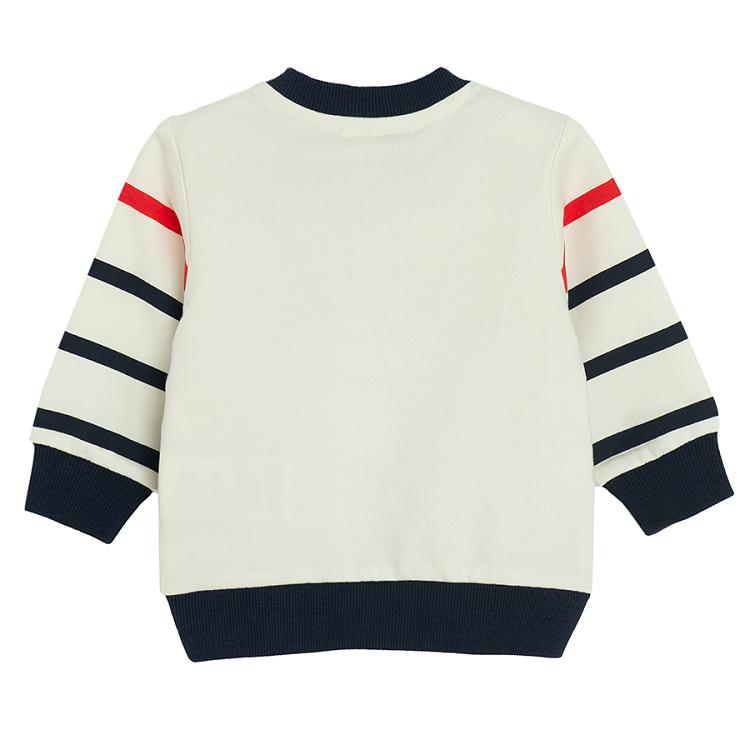 White with blue and red stripes sweatshirt