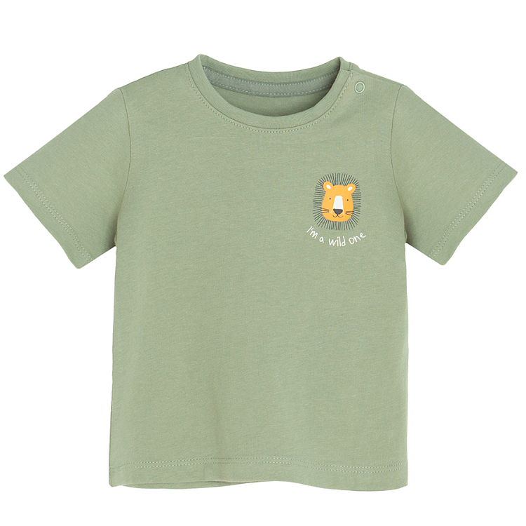 White, yellow, khaki T-shirt with jungle animals print