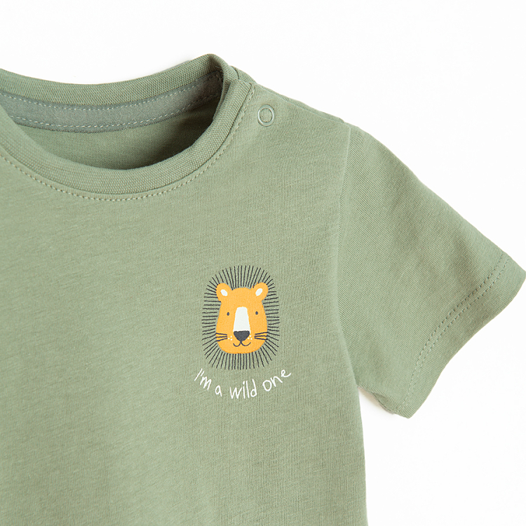 White, yellow, khaki T-shirt with jungle animals print