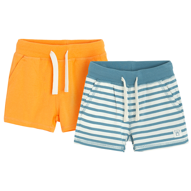 Light orange and blue and white stripes long shorts- 2 pack