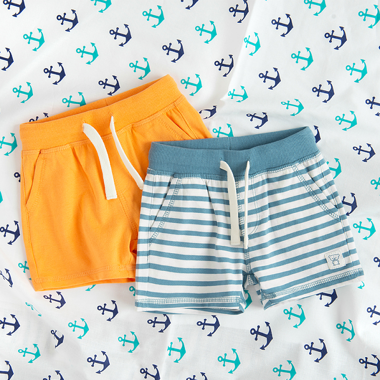 Light orange and blue and white stripes long shorts- 2 pack