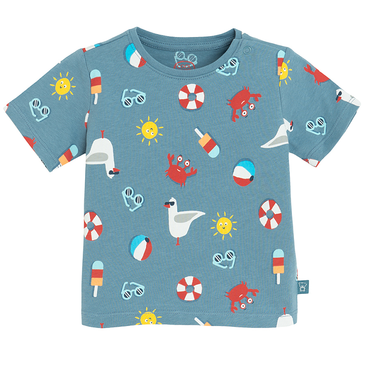 Blue set, T-shirt and shorts with summer toys print- 2 pieces