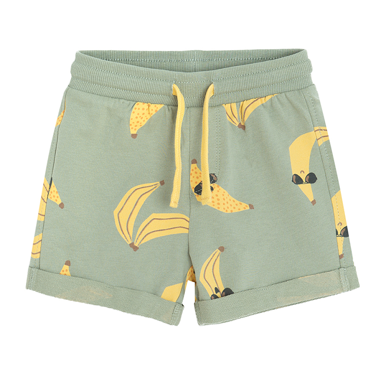 Yellow and khaki shorts with banana print and cord on the waist- 2 pack