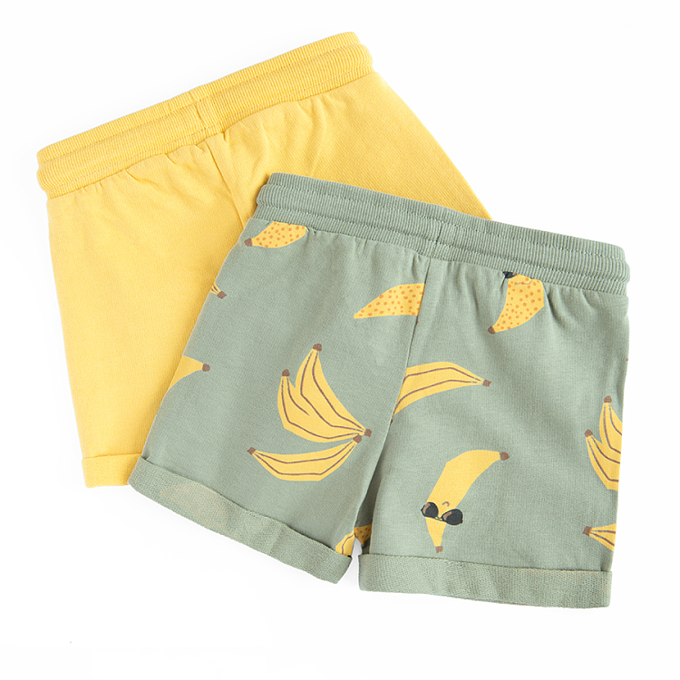 Yellow and khaki shorts with banana print and cord on the waist- 2 pack