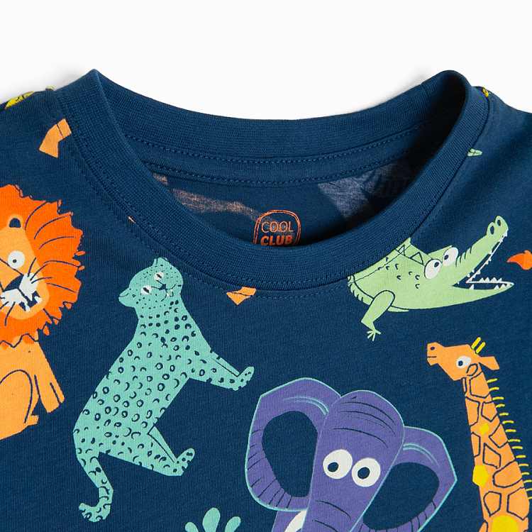 Blue T-shirt with wild animals print