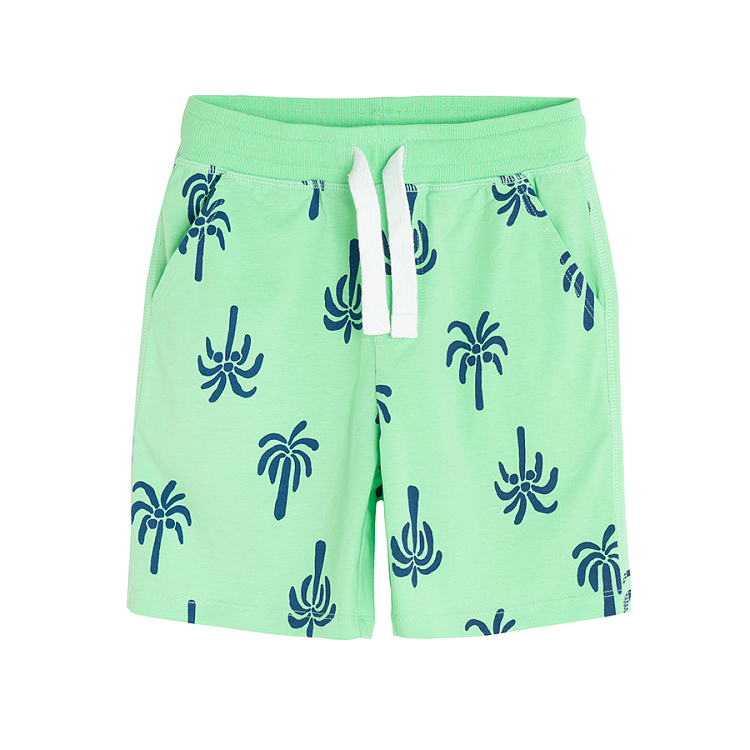 Black and green with palm tress print shorts with cord- 2 pack