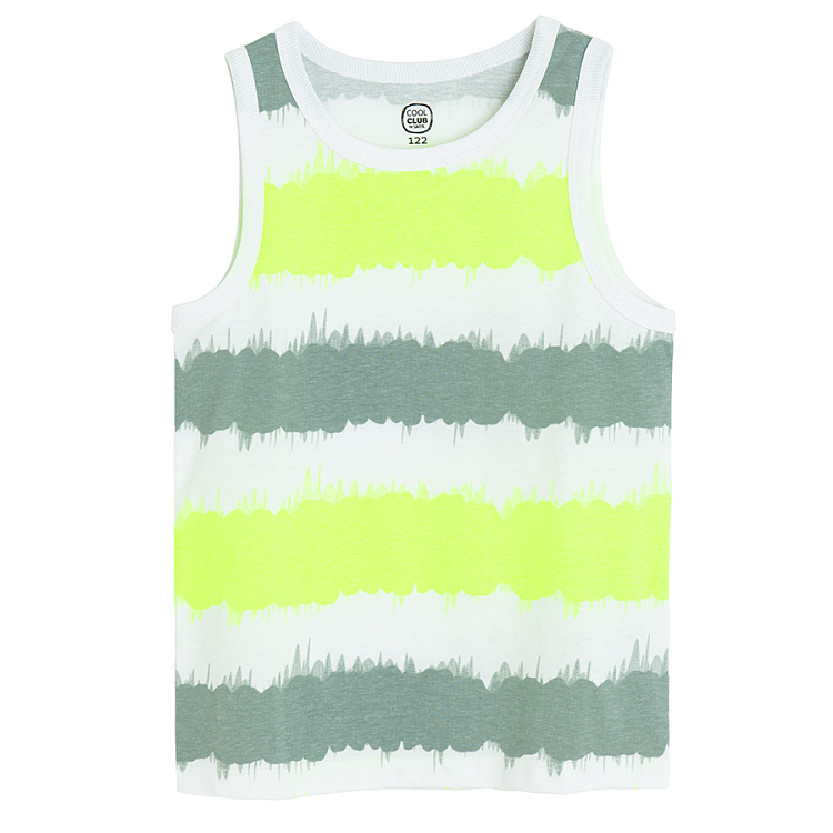 White, yellow, green stripes sleeveless T-shirt