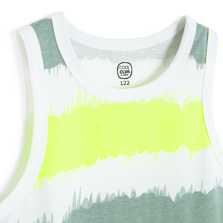 White, yellow, green stripes sleeveless T-shirt