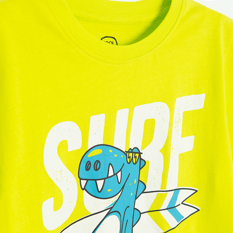 Yellow T-shirt with dinosaur surf print