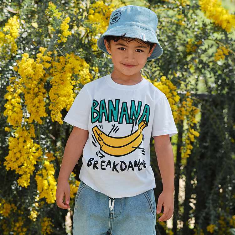 White T-shirt with Banana Breakdance print