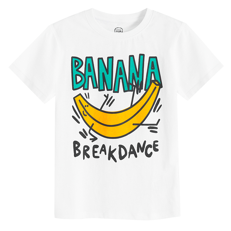 White T-shirt with Banana Breakdance print