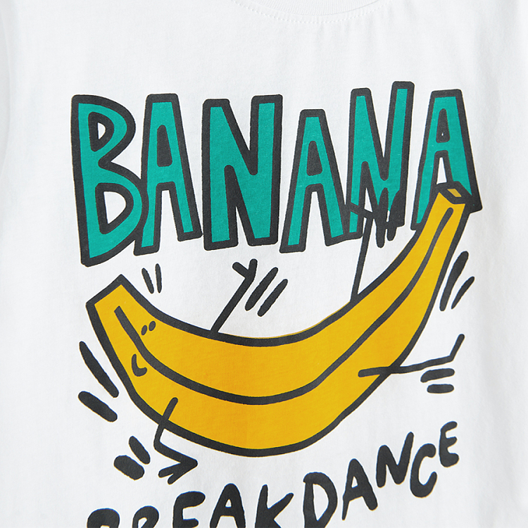 White T-shirt with Banana Breakdance print