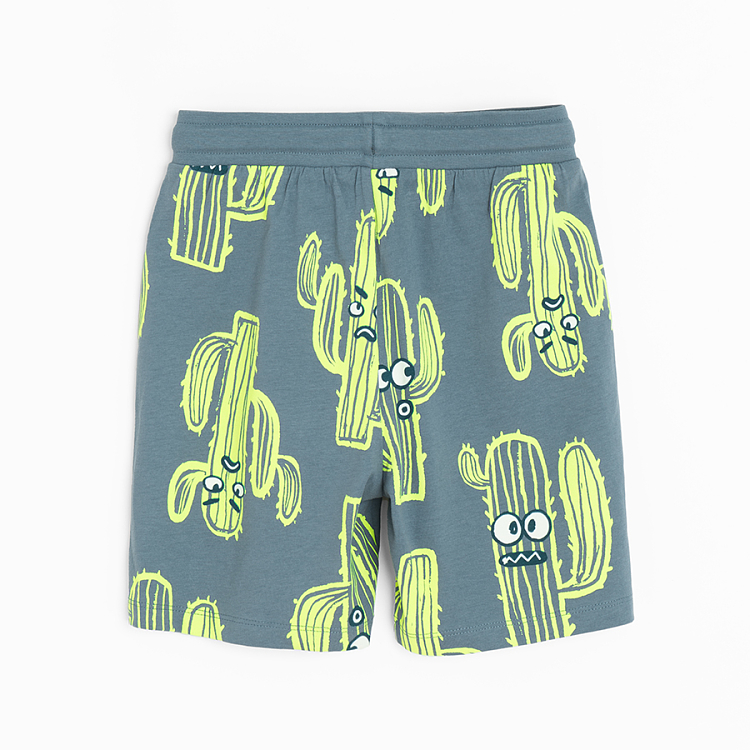 Black and blue grey long shorts with cactus print-2 pack