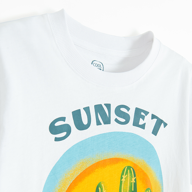 White T-shirt with Sunset State of Mind print with cactus