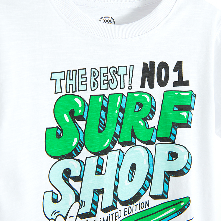 White T-shirt with THE BESΤ #1 SURF SHOP