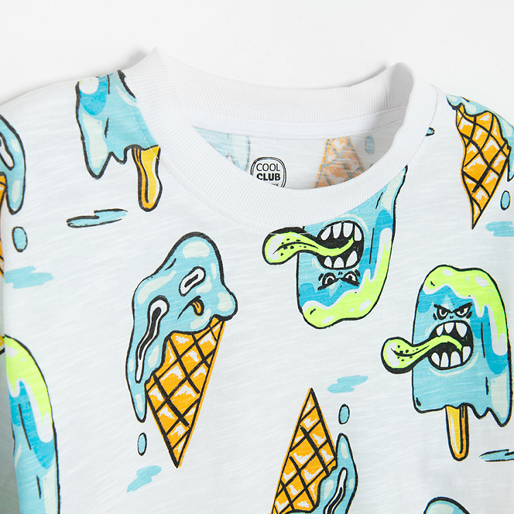 White T-shirt with melting ice- cream print