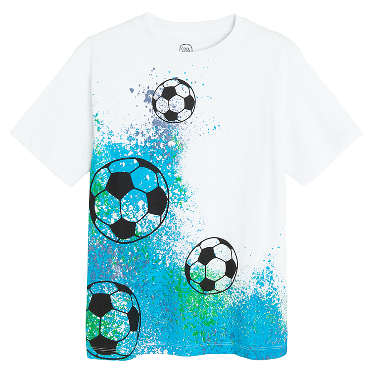 White T-shirt with football print andblack shorts set- 2 pieces