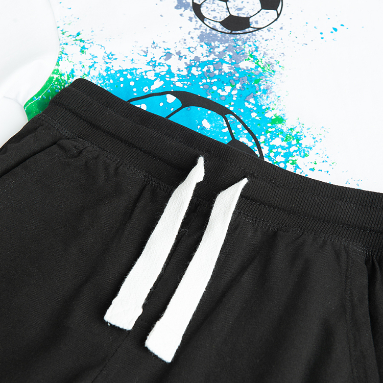 White T-shirt with football print andblack shorts set- 2 pieces