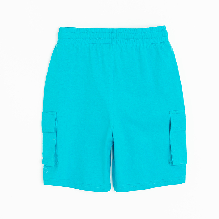 Blue shorts with cord on the waist