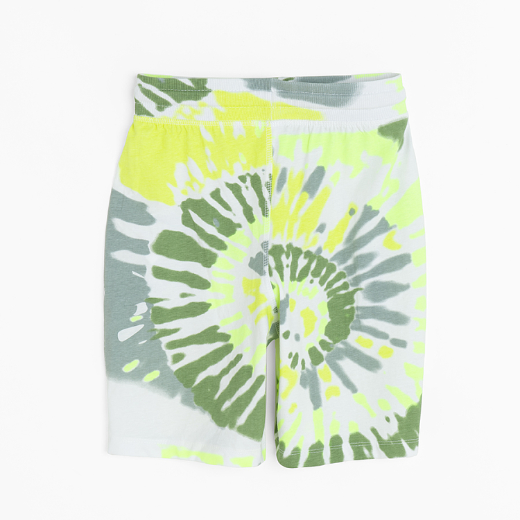 Green tie dye shorts with cord on the waist