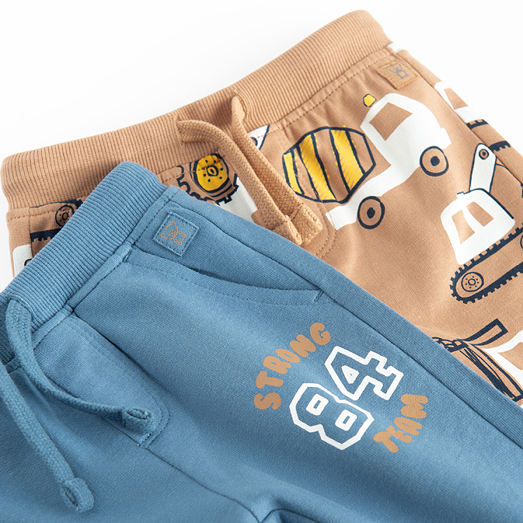 Blue and light brown with trucks print sweatpants- 2 pack