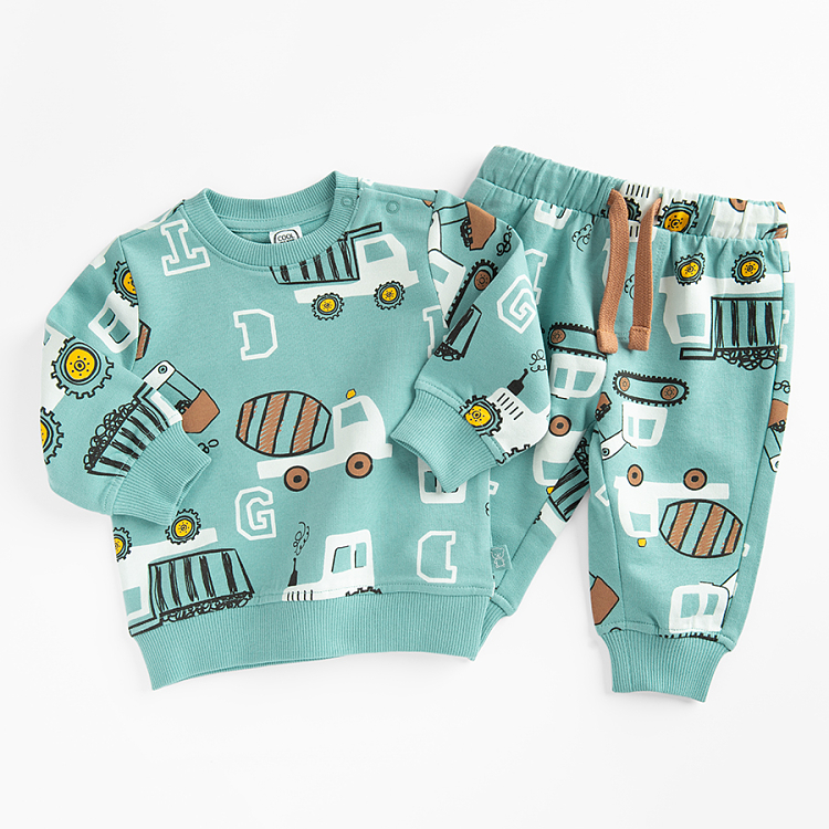 Green with trucks print sweats - 2 pieces