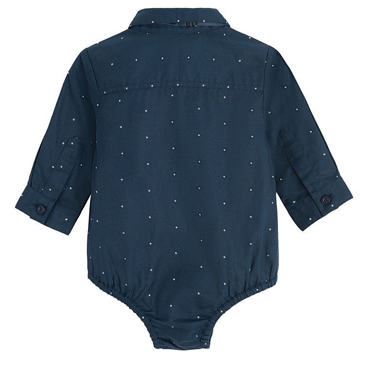 Blue long sleeve bodysuit with tie